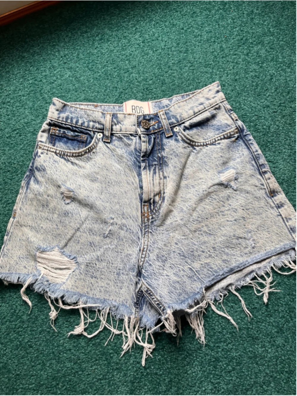 Light Wash Distressed High-Waist Denim Shorts - Light Blue